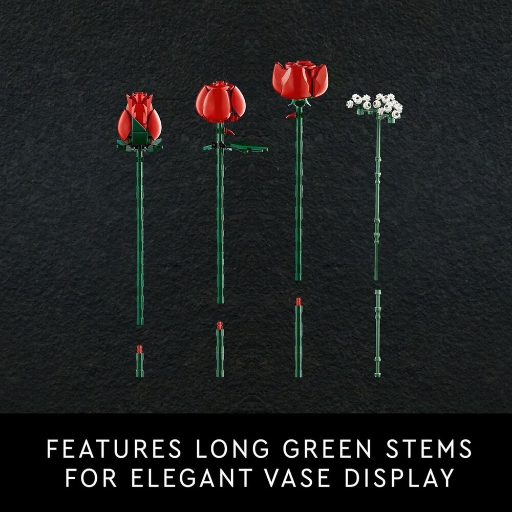 Botanicals Bouquet of Roses Artificial Flowers - Fake Red Roses Building Set for - Picture 5 of 7